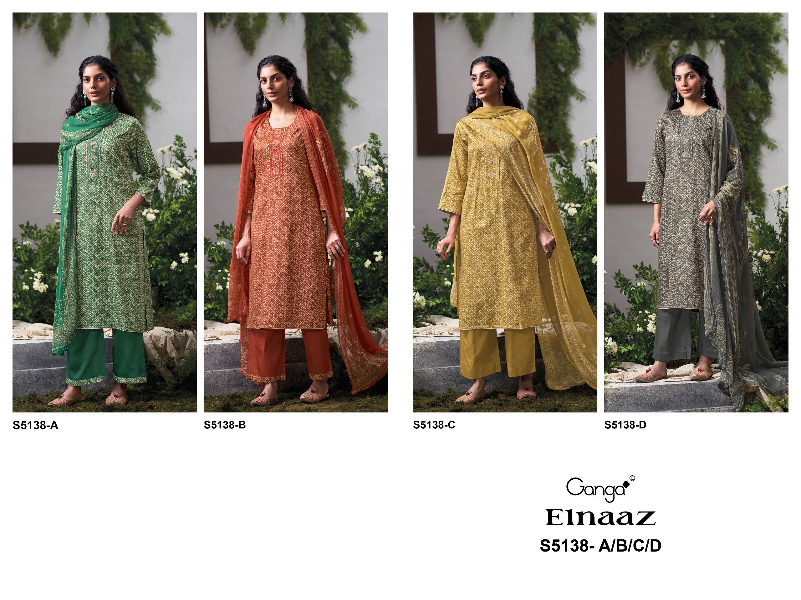 ELNAAZ 5138 SERIES BY GANGA FASHION Beautiful Colourful COTTON SATIN Dresses At Wholesale Price